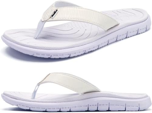 Comfortable Leather Flip Flops for Women Summer in All White