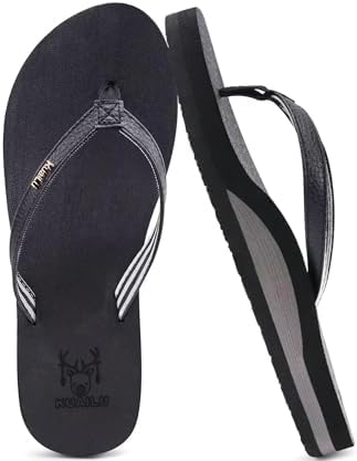 Flip Flops for Women Arch Support Summer Beach Sandals Comfortable Leather Flats Cushion Slides in Black