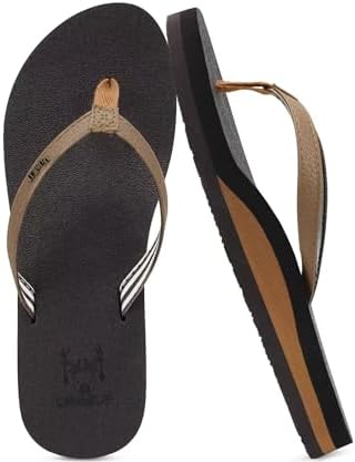 Flip Flops for Women Arch Support Summer Beach Sandals Comfortable Leather Flats Cushion Slides in Brown