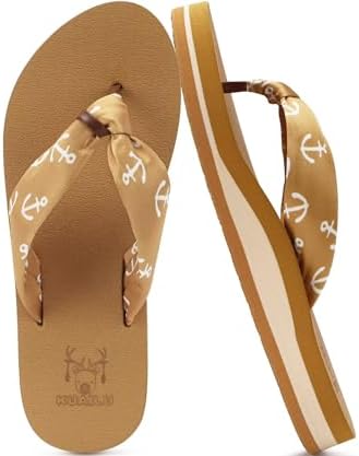 Flip Flops for Women Arch Support Summer Beach Sandals in Khaki