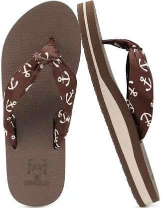 Flip Flops for Women Arch Support Summer Beach Sandals Comfortable Silk Flats Cushion Slides in Brown