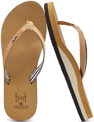 Flip Flops for Women Arch Support Summer Beach Sandals in Khaki