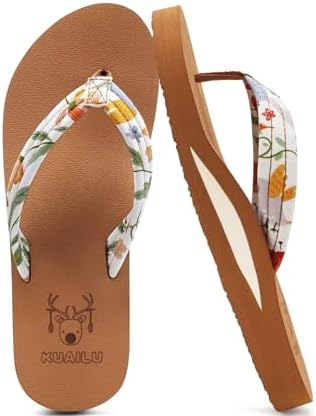 Flip Flops for Women Arch Support Summer Beach Sandals in Beige