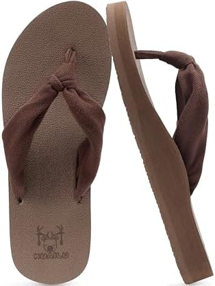 Flip Flops for Women Arch Support Summer Beach Sandals Comfortable Walking Thong Flats Cushion in Brown