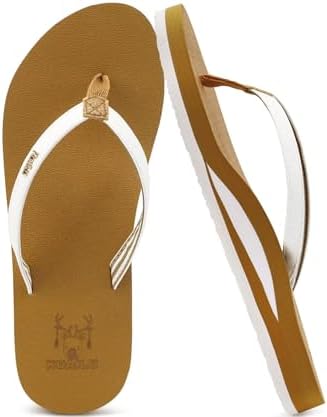 Flip Flops for Women Arch Support Summer Pool Sandals Comfortable Leather in White Khaki