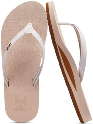 Flip Flops for Women Arch Support Summer Pool Sandals Comfortable Leather in Beige
