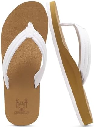 Flip Flops for Women Arch Support Summer Pool Sandals Comfortable Floral in White Khaki