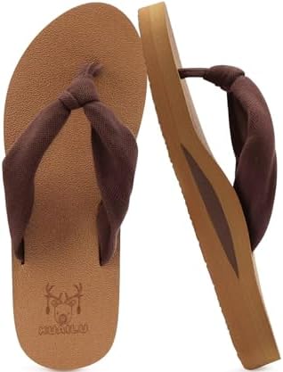 Flip Flops for Women with Arch Support Summer Beach in Brown Khaki