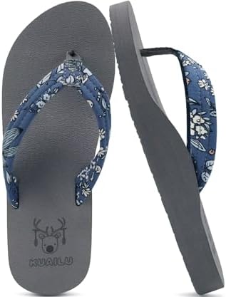Flip Flops for Women with Arch Support Summer Beach in Blue Grey