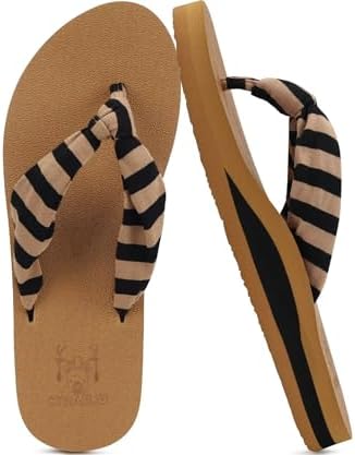 Flip Flops for Women with Arch Support Summer Beach in Khaki Black