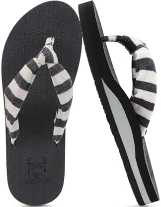 Flip Flops for Women with Arch Support Summer Beach in Black White
