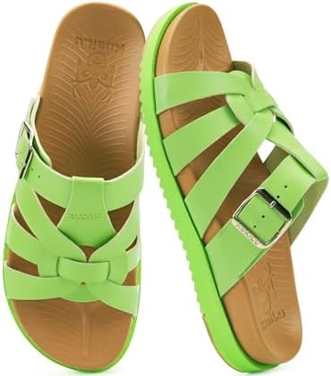 Gladiator Sandals for Women with Comfortable Arch in Neon Green