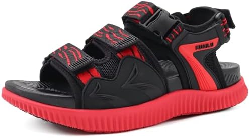 Mens Arch Support Hiking Sandals Athletic Walking in Black/Red
