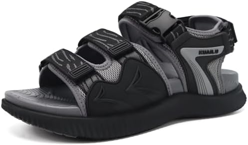 Mens Arch Support Hiking Sandals Athletic Walking in Grey Black