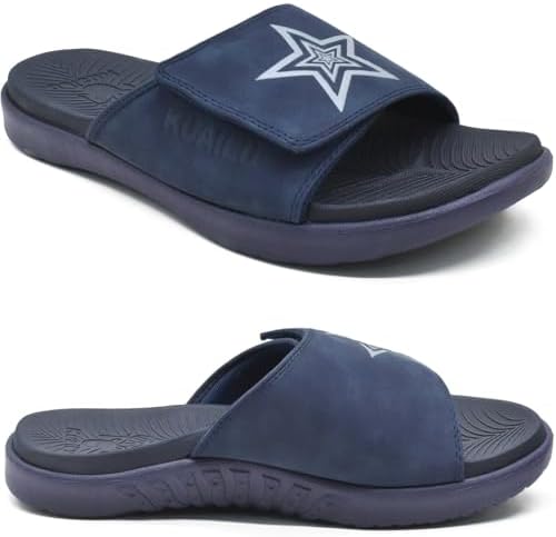 Mens Athletic Slides Wide Adjustable Arch Support in Dark Blue