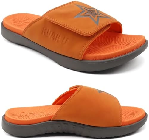 Mens Athletic Slides Wide Adjustable Arch Support in Orange