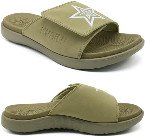 Mens Athletic Slides Wide Adjustable Arch Support in Green