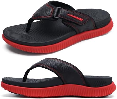 Mens Cushion Flip Flops Athletic Recovery Walking in Red Black