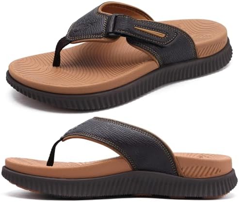 Mens Cushion Flip Flops Athletic Recovery Walking in Khaki Brown