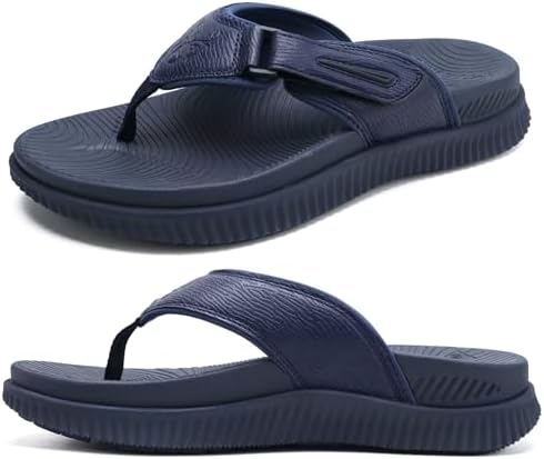 Mens Cushion Flip Flops Athletic Recovery Walking in Dark Blue
