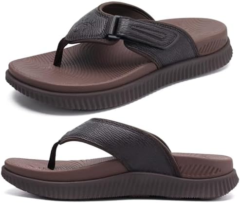 Mens Cushion Flip Flops Athletic Recovery Walking in Dark Brown