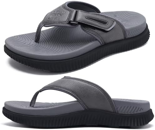 Mens Cushion Flip Flops Athletic Recovery Walking in Grey