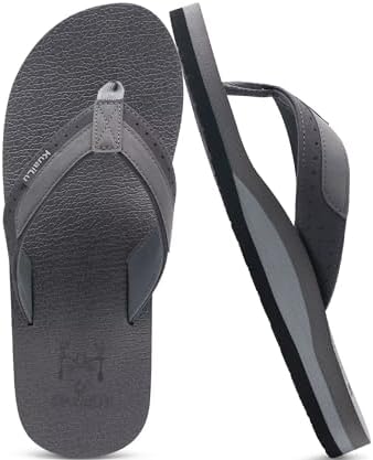 Mens Faux Leather Flip Flops with Comfortable Arch in Grey