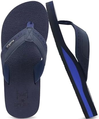 Mens Faux Leather Flip Flops with Comfortable Arch in Blue