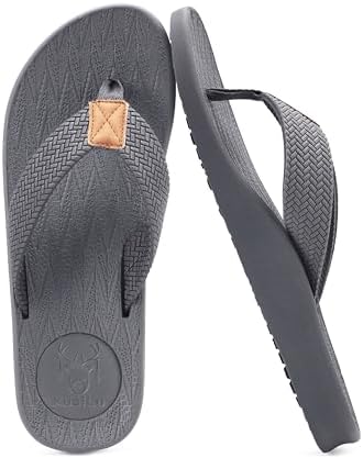 Mens Flip Flops Comfortable Arch Support Thong Sandals in Grey
