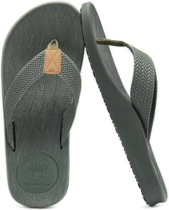 Mens Flip Flops Comfortable Arch Support Waterproof in Army Green