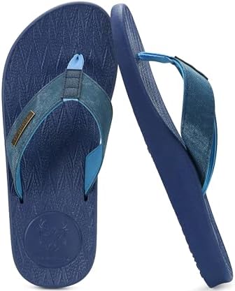 Mens Flip Flops Comfortable Arch Support Waterproof in Pu-Blue