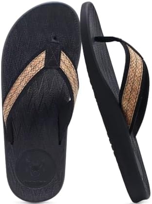 Mens Flip Flops Comfortable Arch Support Waterproof in Wood-Like Black