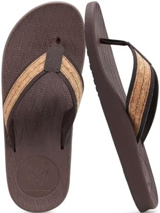 Mens Flip Flops Comfortable Arch Support Waterproof in Wood-Like Brown