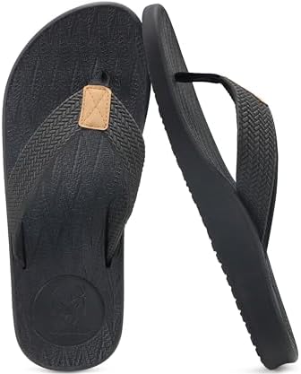 Mens Flip Flops Comfortable Arch Support Waterproof in Black