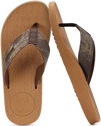 Mens Flip Flops Comfortable Arch Support Waterproof in Pu-Khaki