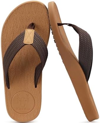 Mens Flip Flops Comfortable Arch Support Waterproof in Khaki