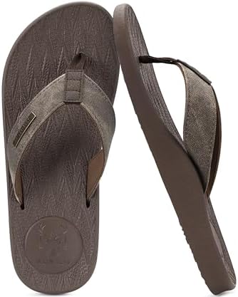 Mens Flip Flops Comfortable Arch Support Waterproof in Pu-Brown