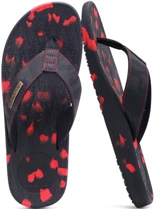 Mens Flip Flops Comfortable Arch Support Waterproof in Camo-Blackred