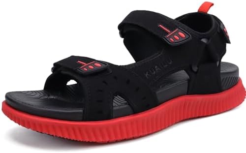 Mens Hiking Sandals Arch Support Footbed in Black/Red