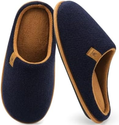 Mens House Memory Foam Scuff Slippers Felt in Felt Blue Brown