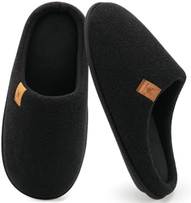 Mens House Memory Foam Scuff Slippers Felt in Felt Black