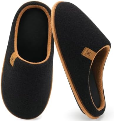 Mens House Memory Foam Scuff Slippers Felt in Felt Black Brown