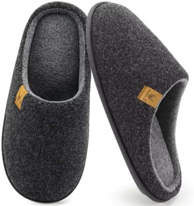Mens House Memory Foam Scuff Slippers Felt in Felt Dark Grey
