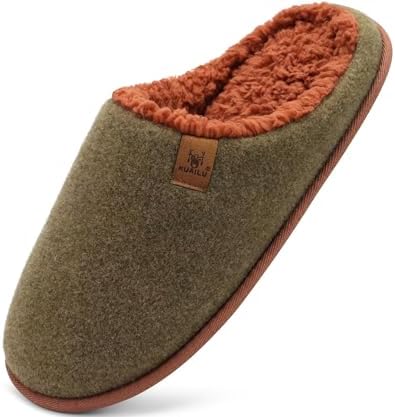 Mens House Memory Foam Slippers in Green Brown