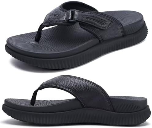 Mens Leather Flip Flops Cushion Recovery Walking Sandals