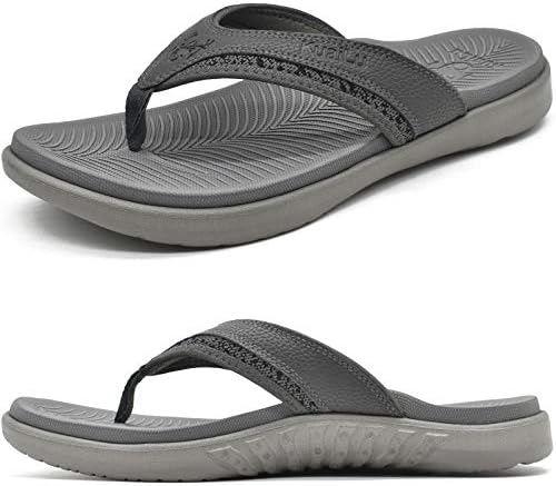 Mens Leather Flip Flops Thong Sandals With Arch Support