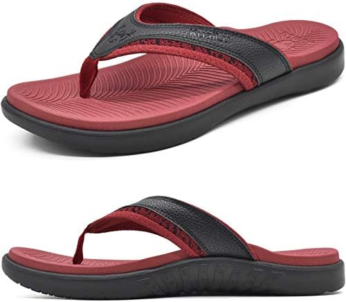 Mens Leather Sport Flip Flops Comfort Thong Sandals Arch