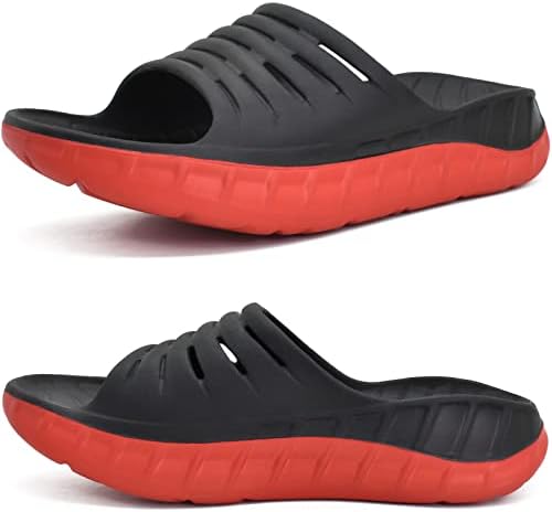 Mens Recovery Sandals Arch Support Slides in Black/Red