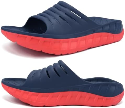 Mens Recovery Sandals Arch Support Slides in Blue Red