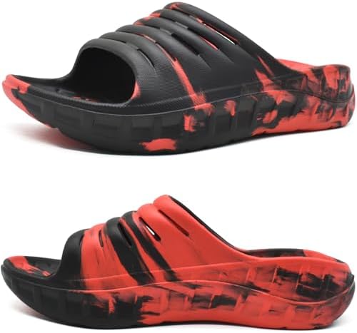 Mens Recovery Sandals Arch Support Slides in Camo-Red Black
